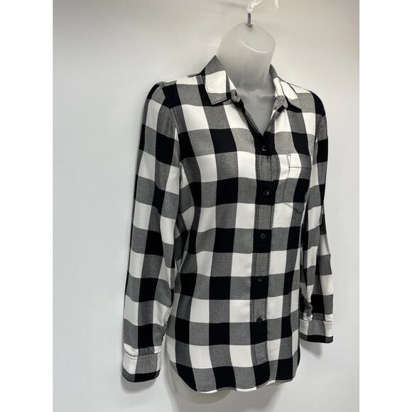 Madewell Women's Button Down Plaid Shirt Size XS Black /White Slim Fit - Picture 3 of 7